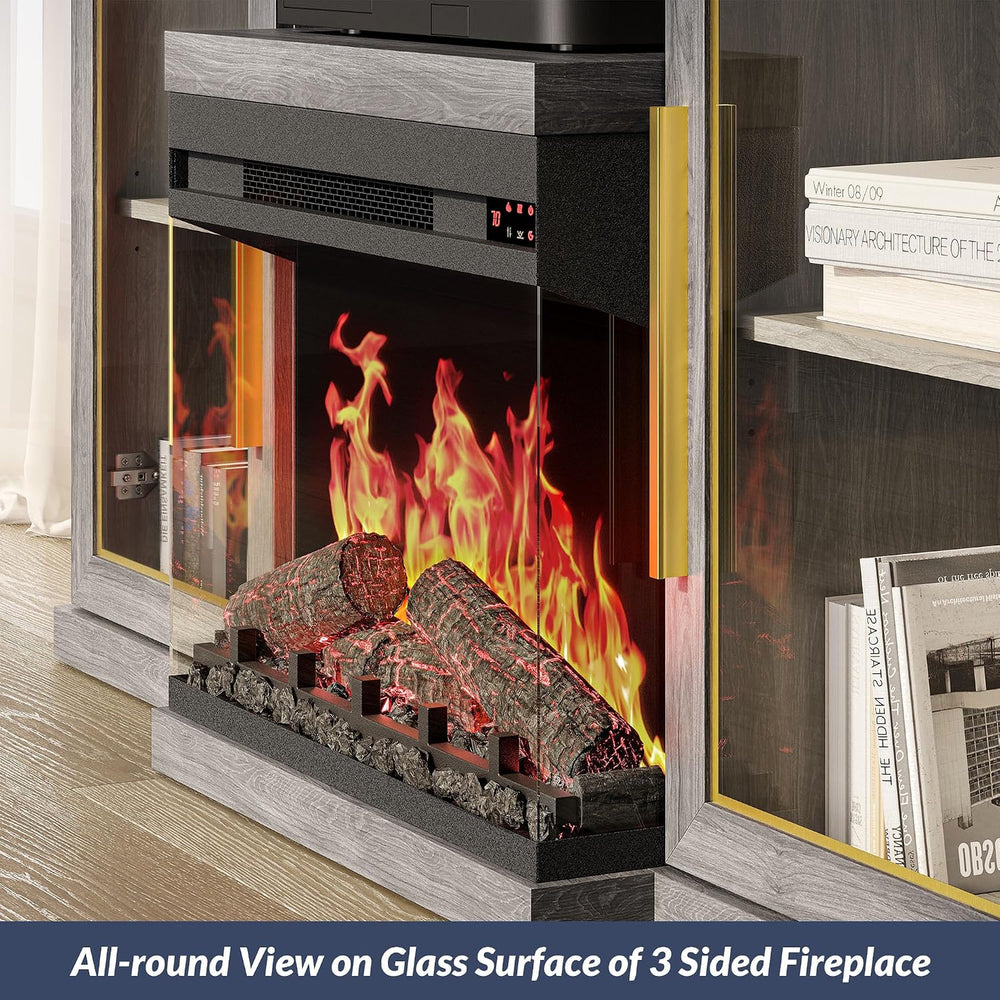 BELLEZE 23" Electric Fireplace with Realistic Crackling Sound, 3-Side Gl...