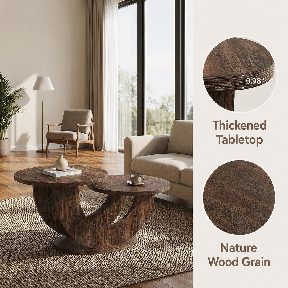 Tribesigns 45.3" Round Wood Coffee Table, 2-Tier Farmhouse Center Table