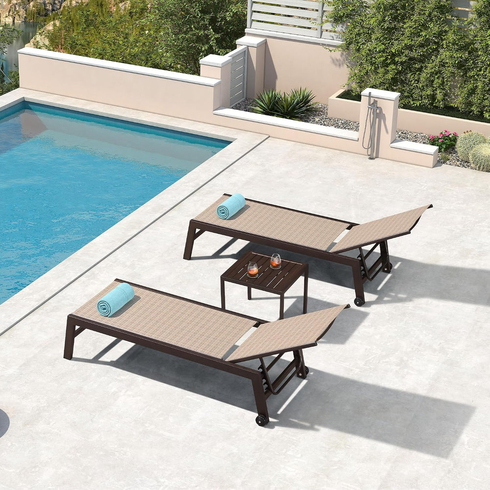 PURPLE LEAF Outdoor Chaise Lounge Chair Set of 2 Bronze Aluminum Light Tan