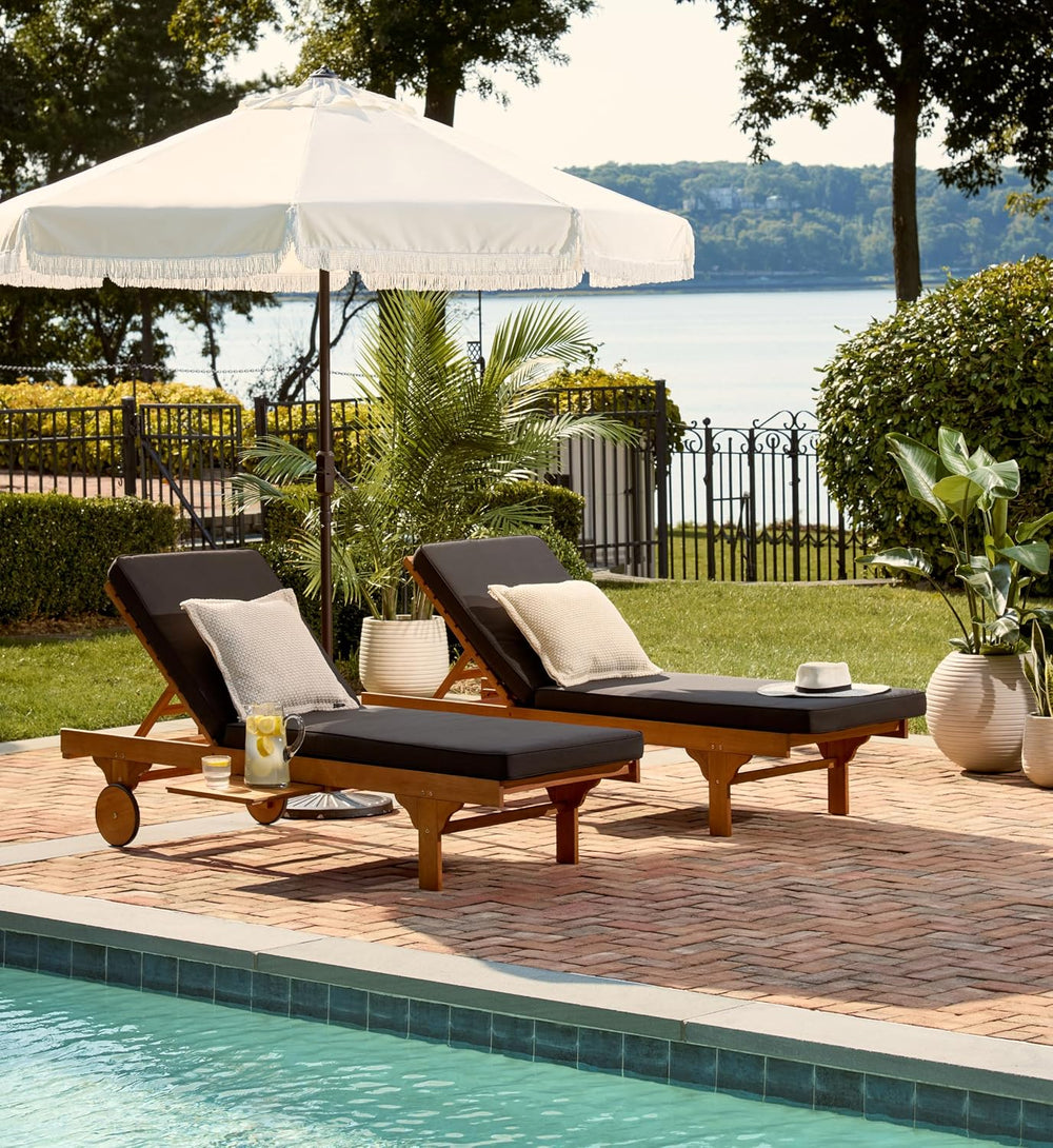 SAFAVIEH Outdoor Newport Chaise Lounge Chair, Natural & Black PAT7022X
