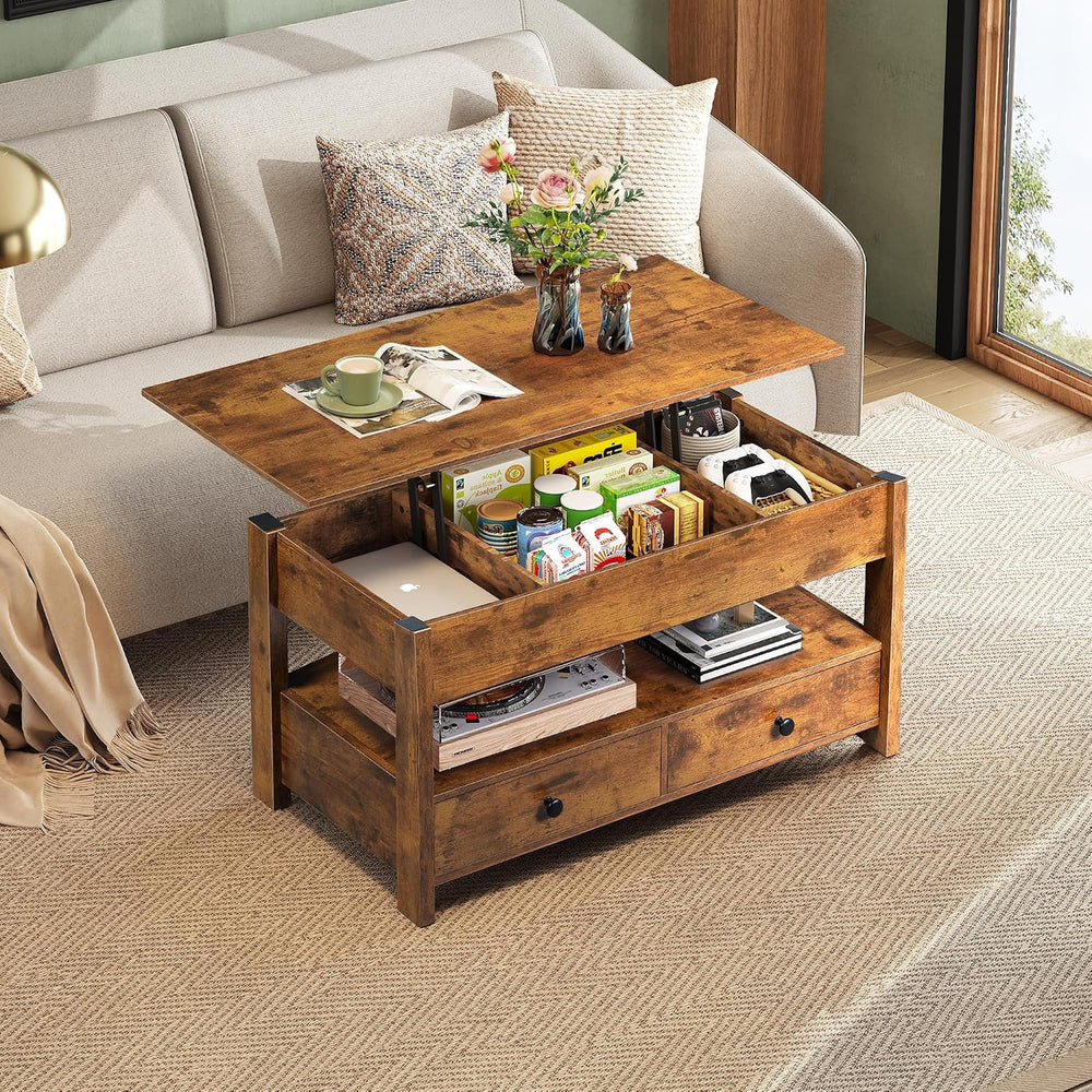 WLIVE Lift Top Coffee Table with 2 Drawers Brown