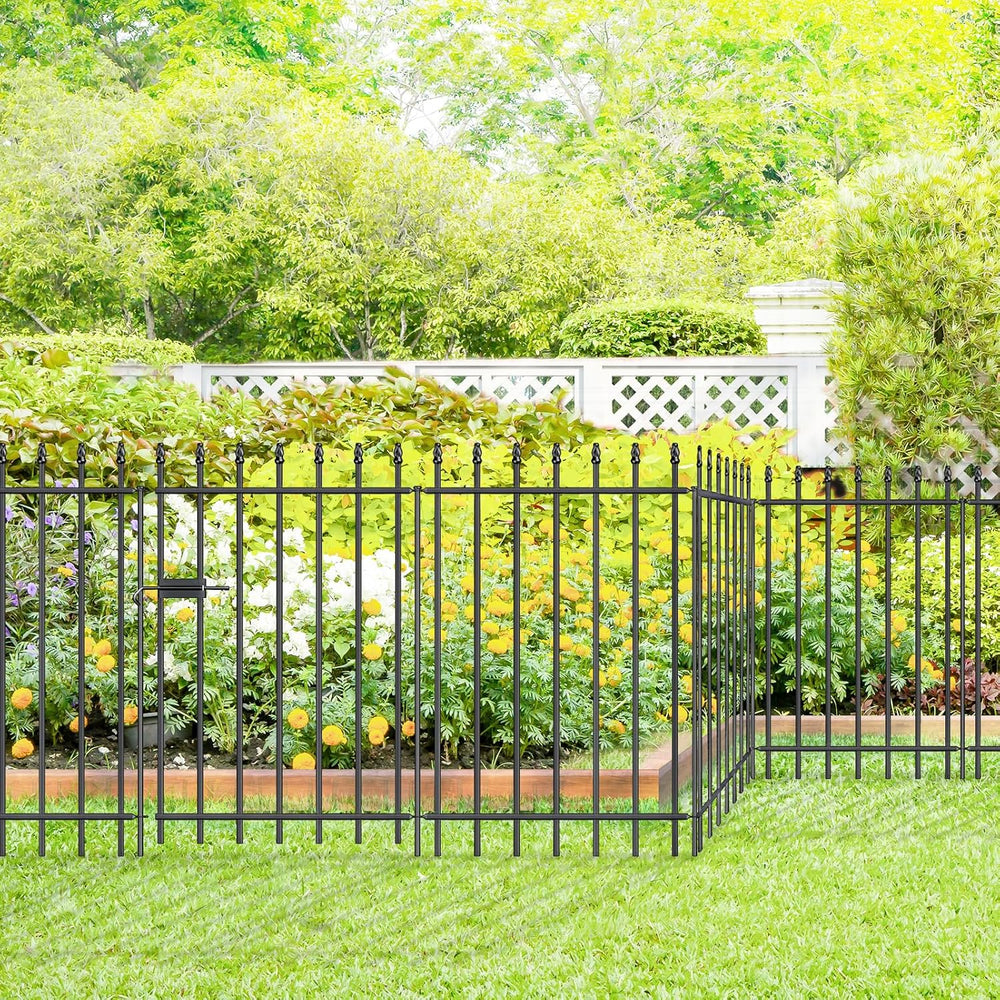 Decorative Metal Garden Fence with Gate 36" x 10', Dog Fence Outdoor
