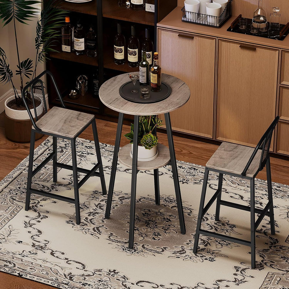 HOOBRO Bar Table, Round Pub Table, 2-Tier Bistro Table with Storage, for Smal...