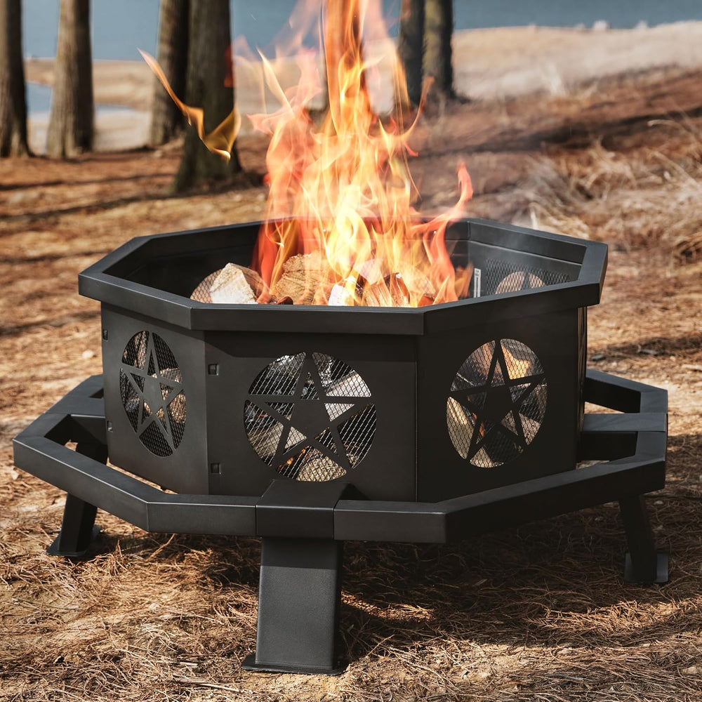 SUNOUTLY 35 inch Fire Pit, Outdoor Fire Pit Wood Burning Fire Pits with Cooki...