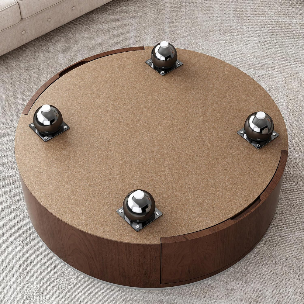 35” Round Coffee Table with Hidden Storage Drawers, Mid Century Modern Center...