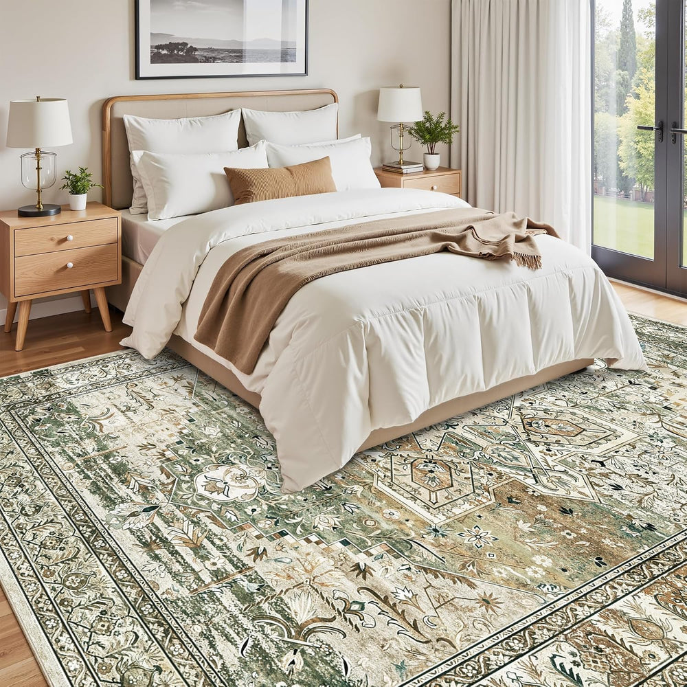 Soalmost 9x12 Area Rugs for Living Room Washable Rug Non-Slip Olive Beige