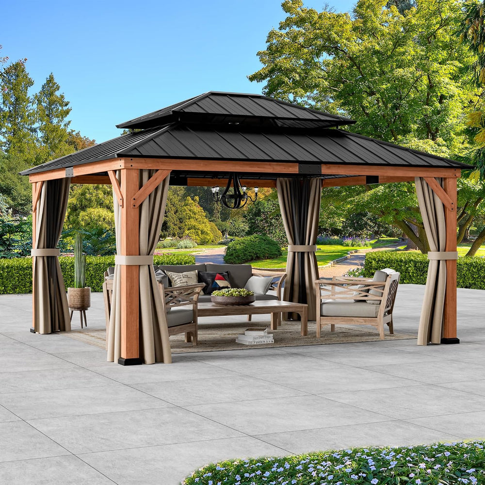 Modern Shade Wood Gazebo 13x15 with Double Galvanized Steel Roof