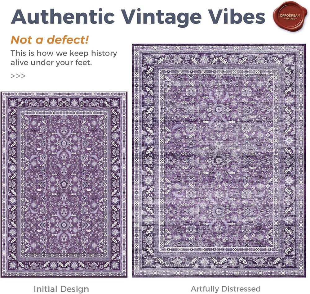 OPPODREAM Vintage Purple Area Rugs 8x10, Washable Rug for Living Room