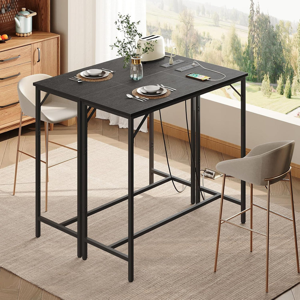 HOOBRO Bar Table with Charging Station, Rectangular Pub Table, High Top Coffe...