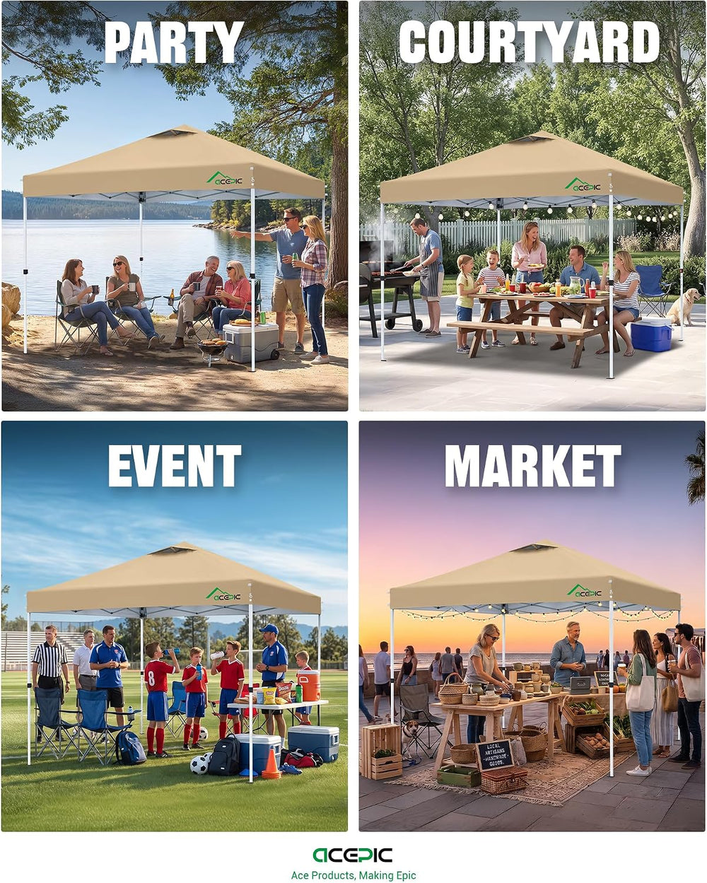 Acepic 10x10 Pop Up Canopy Tent, Easy Setup Shelter, Khaki