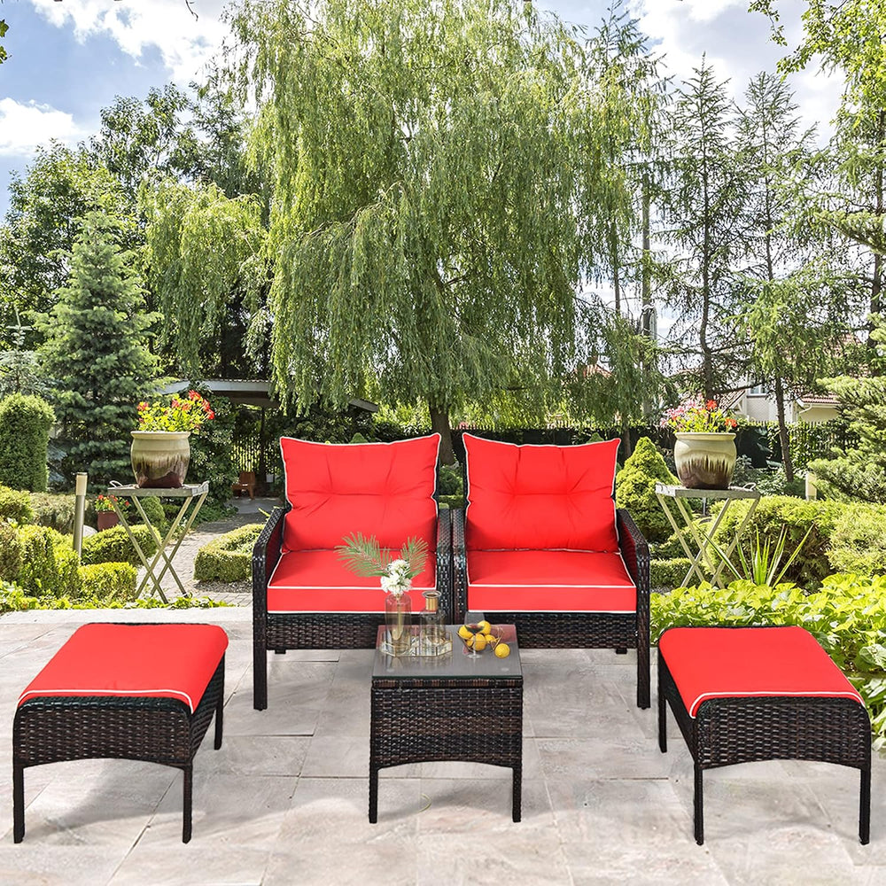 DORTALA 5 Pieces Patio Furniture Set, Outdoor Rattan Conversation Set with Cu...