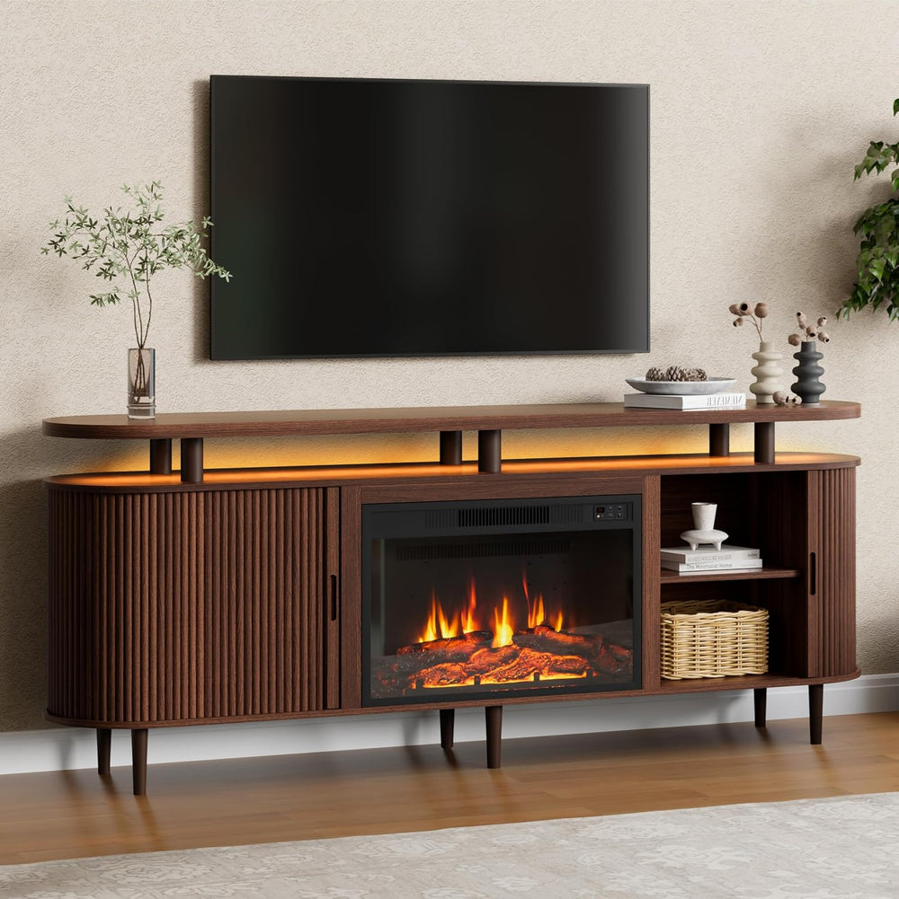 DHH 70" Fluted Fireplace TV Stand for TVs Up to 80",Mid Century Mod...