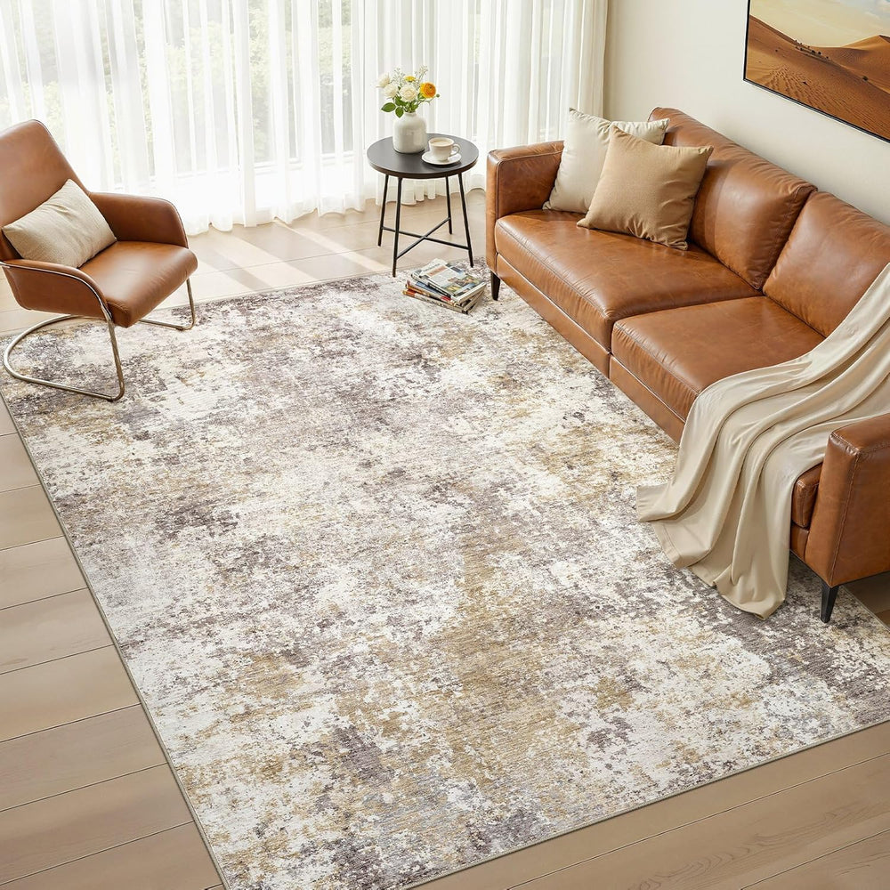 Nakagishi 6X9 Abstract Washable Area Rugs for Living Room-Golden Brown