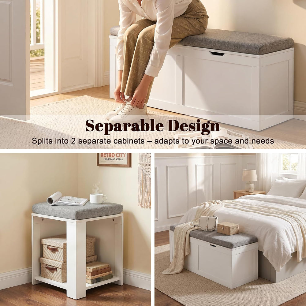 63” Breakfast Nook Bench, L Shaped Storage Bench with Cushion, White