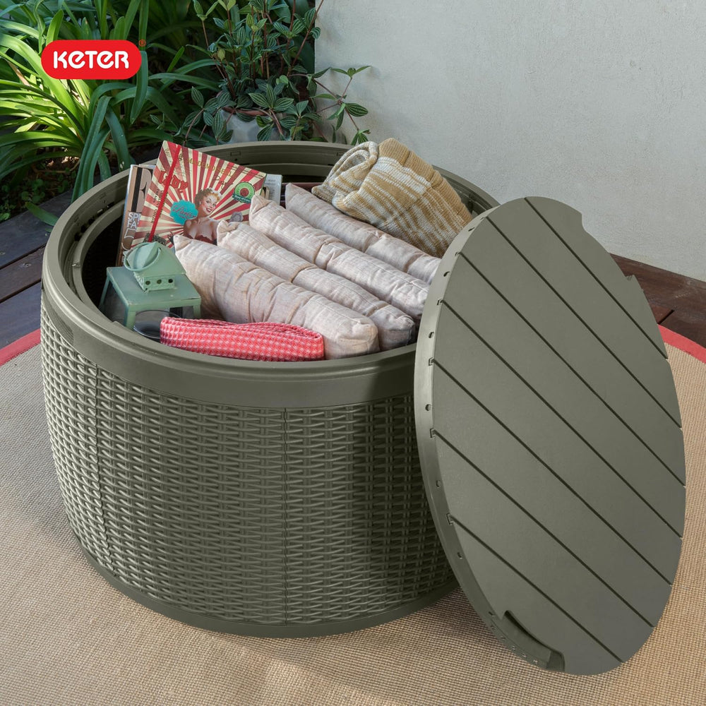 Keter Circa 37 Gallon Resin Deck Box Stool, All-Weather Outdoor Storage Seat ...