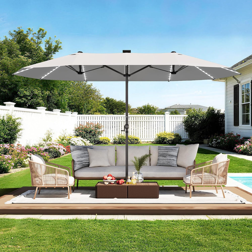 GDPFN 15ft Rectangular Patio Umbrella with Solar LED Lights, Double-Sided Out...