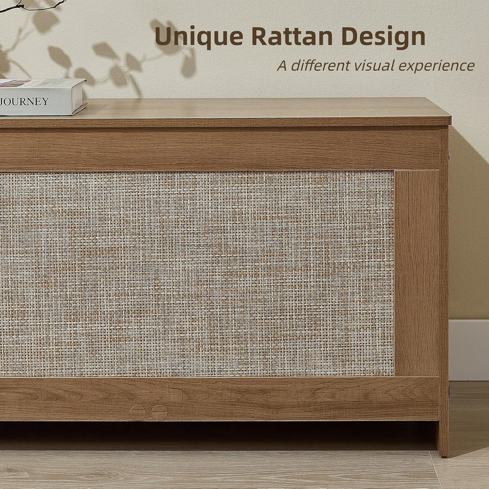 51.2" Storage Chest Extra Large, Rattan Storage Bench,(Cherry Brown