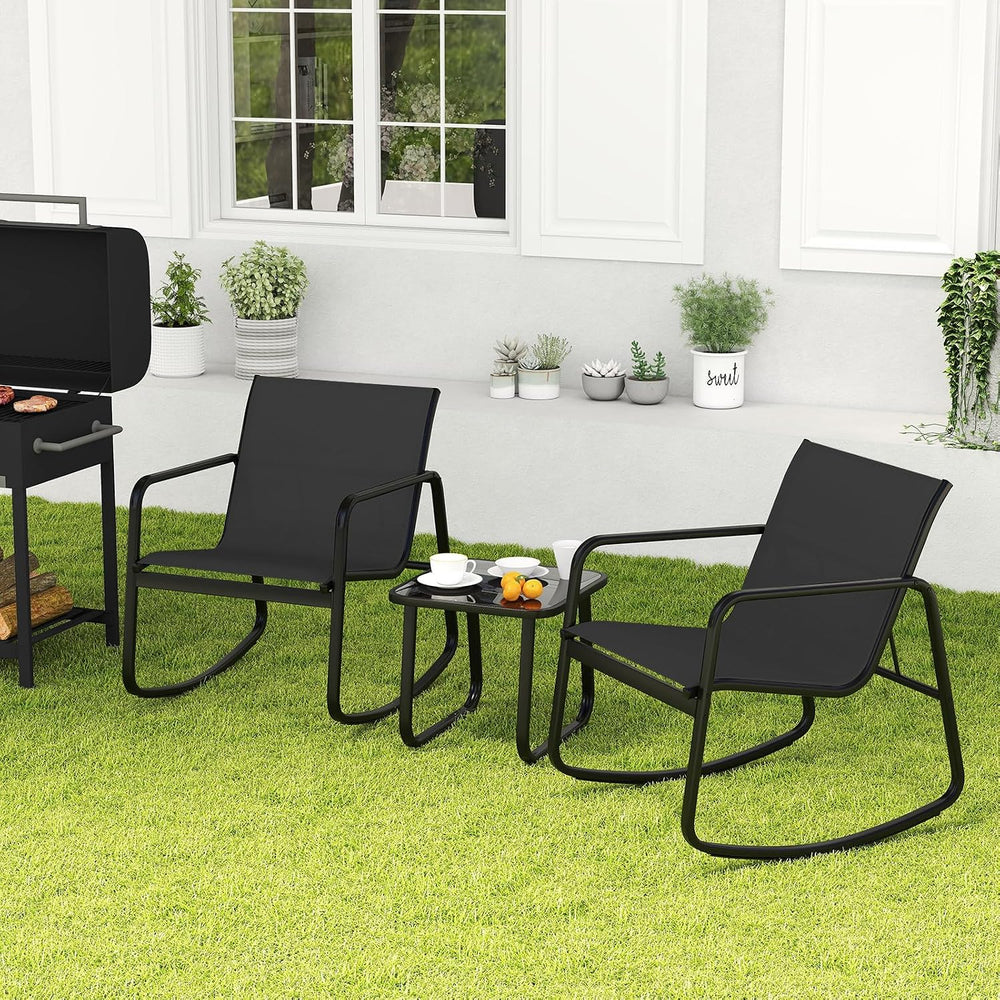 Tangkula 3 Piece Rocking Bistro Set, Patio Furniture Set with 2 Rocking Chair...