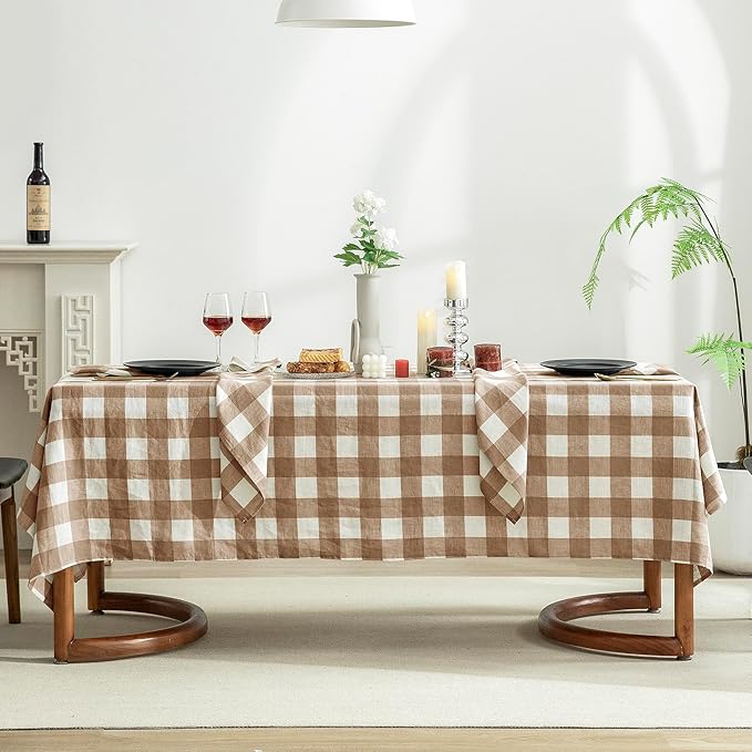EVERLY 100% Yarn-Dyed Linen Rectangle Tablecloths 60x108Inches for Dining,Buf...