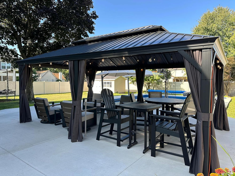 PURPLE LEAF Patio Gazebo 12' X 20' with Light, Gray