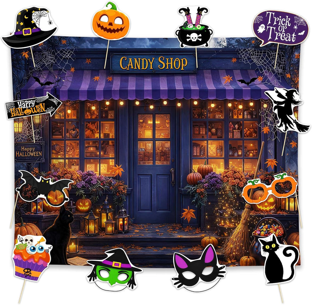 Allenjoy 118" x 95" Halloween Candy Shop Photography Backdrop with ...