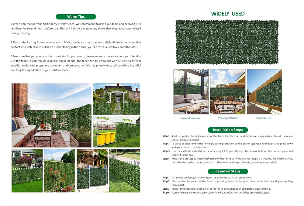 Artificial Ivy Privacy Fence Screen, 40x160in(43 Sqft) Anti-Ultraviolet Artif...