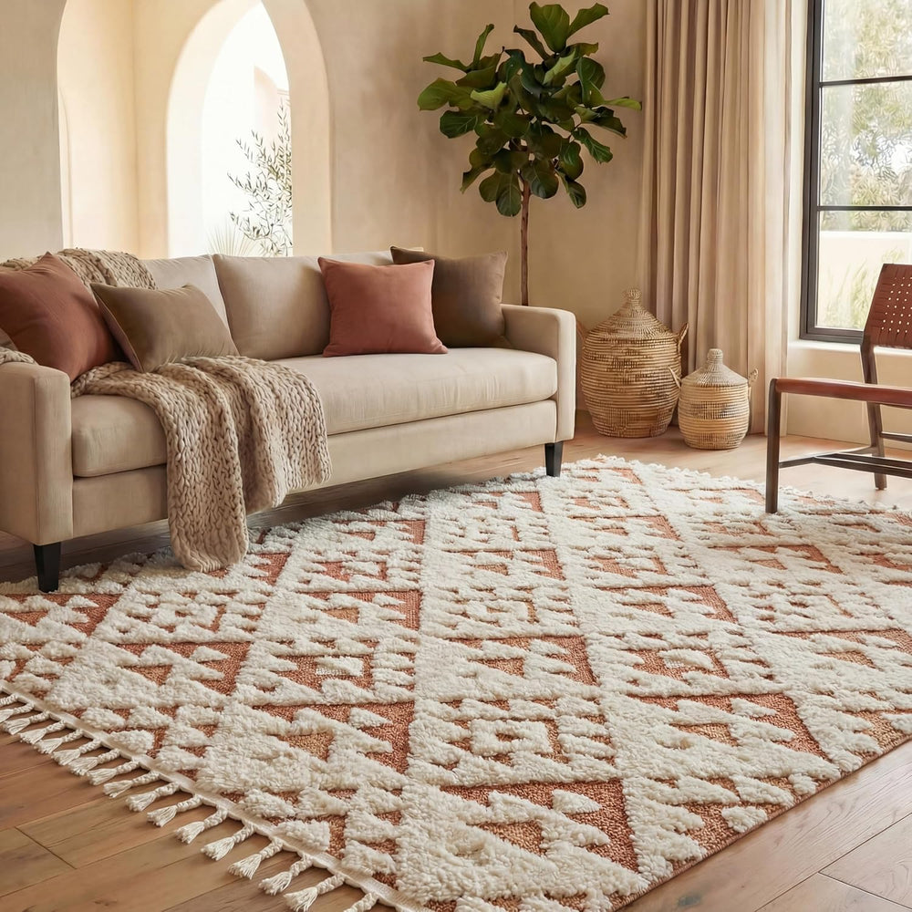 SAFAVIEH Area Rug 8x10 - Moroccan Tassel Shag Collection - Large - Ivory &amp...