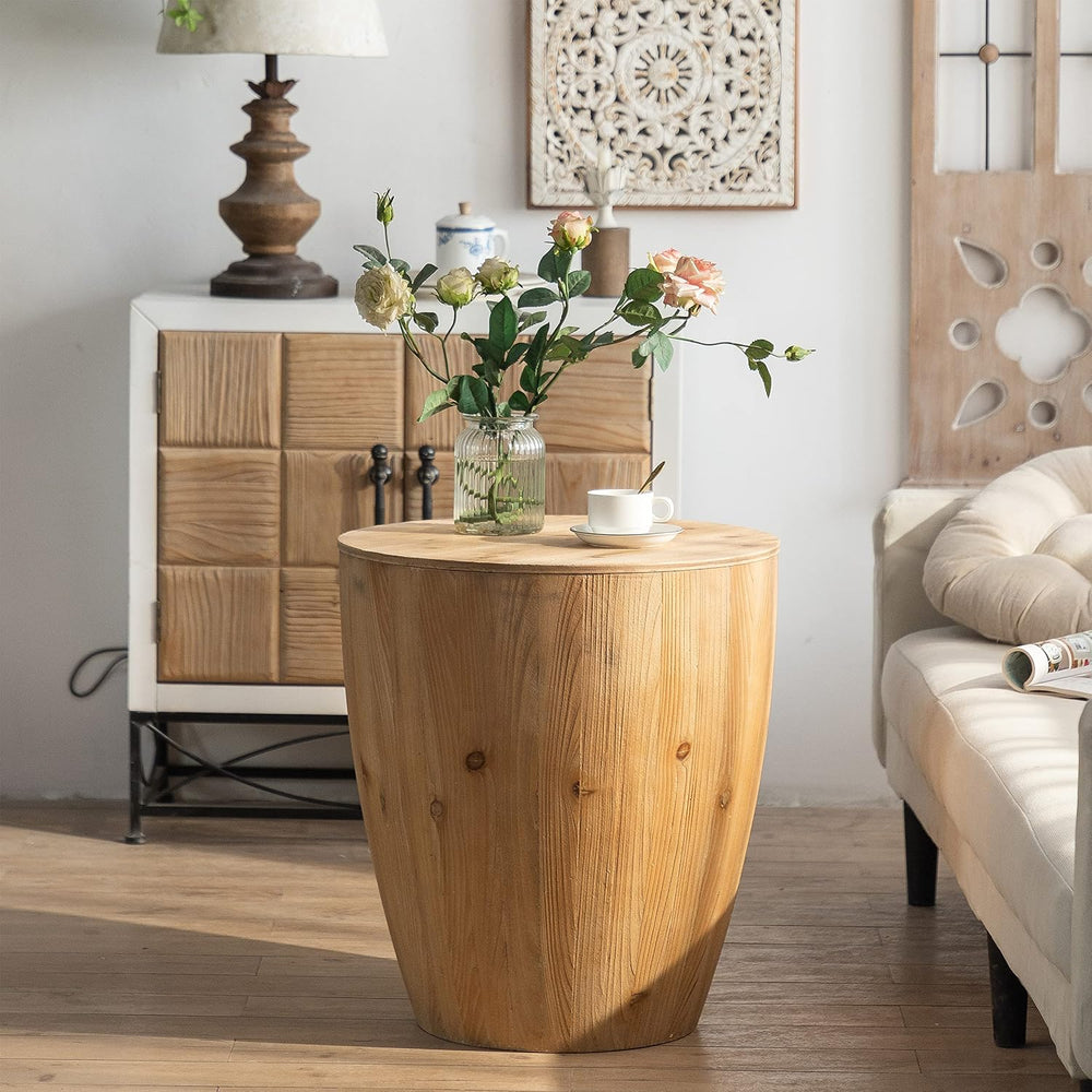Round Wood Coffee Table End Table Side Table Set of 2 with Storage for Living...