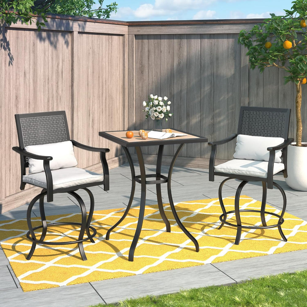 AECOJOY Outdoor Swivel Bar Stools Set of 2, Patio Bar Height Outdoor Chairs w...