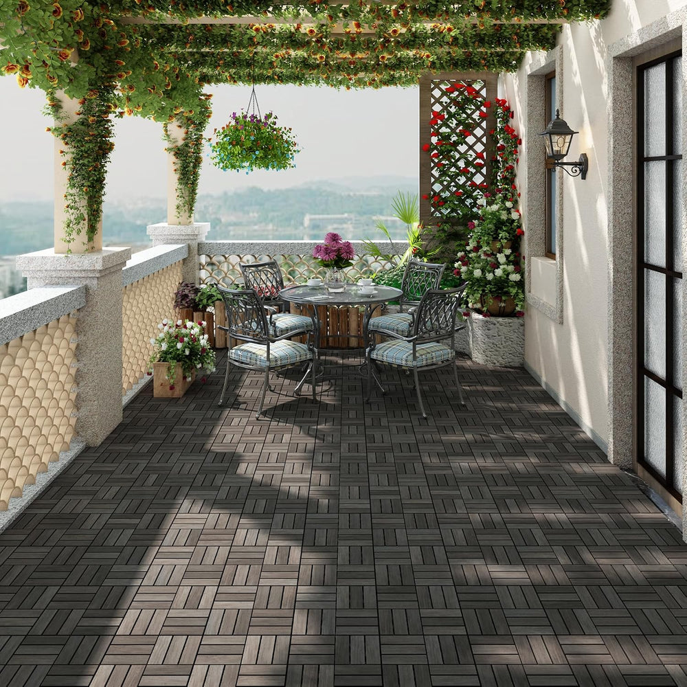 PrimeZone 54 PCS Solid Acacia Wood Interlocking Patio Deck Tiles Outdoor