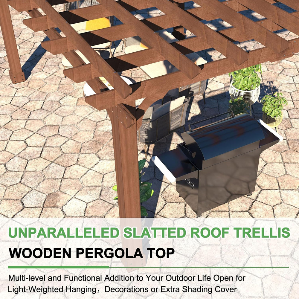 Yardenaler 10 x 14 FT Pergola, Cedar Wood Gazebo with Slatted Roof Trellis, O...