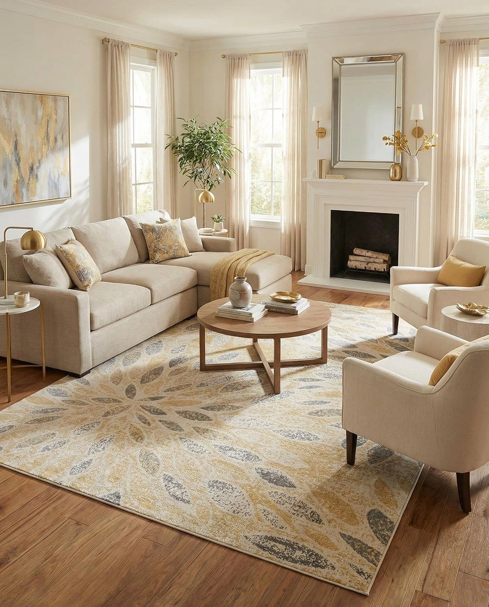 Rugs.com - Charleston Rug – 8' x 10' Yellow Easy-Clean Rug Modern Flo...