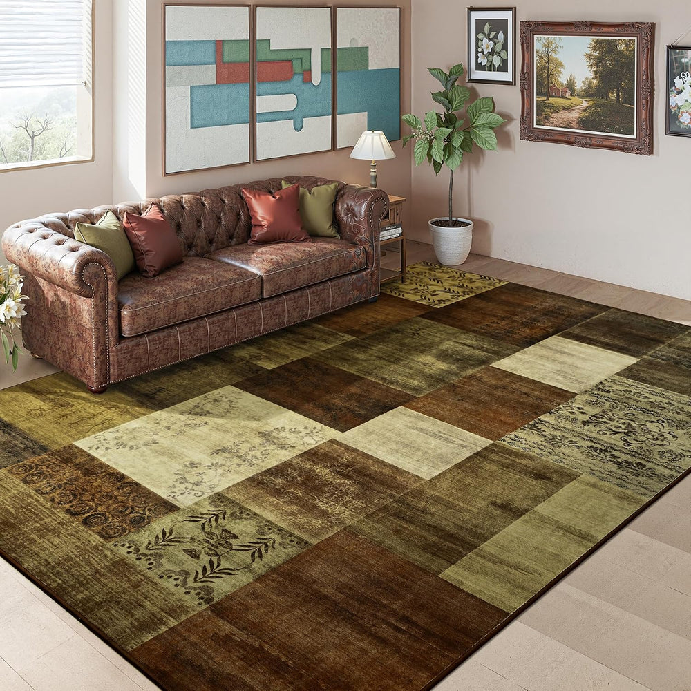 Tepook 6x9 Area Rugs for Living Room, Washable Geometric Brown Bedroom Rug