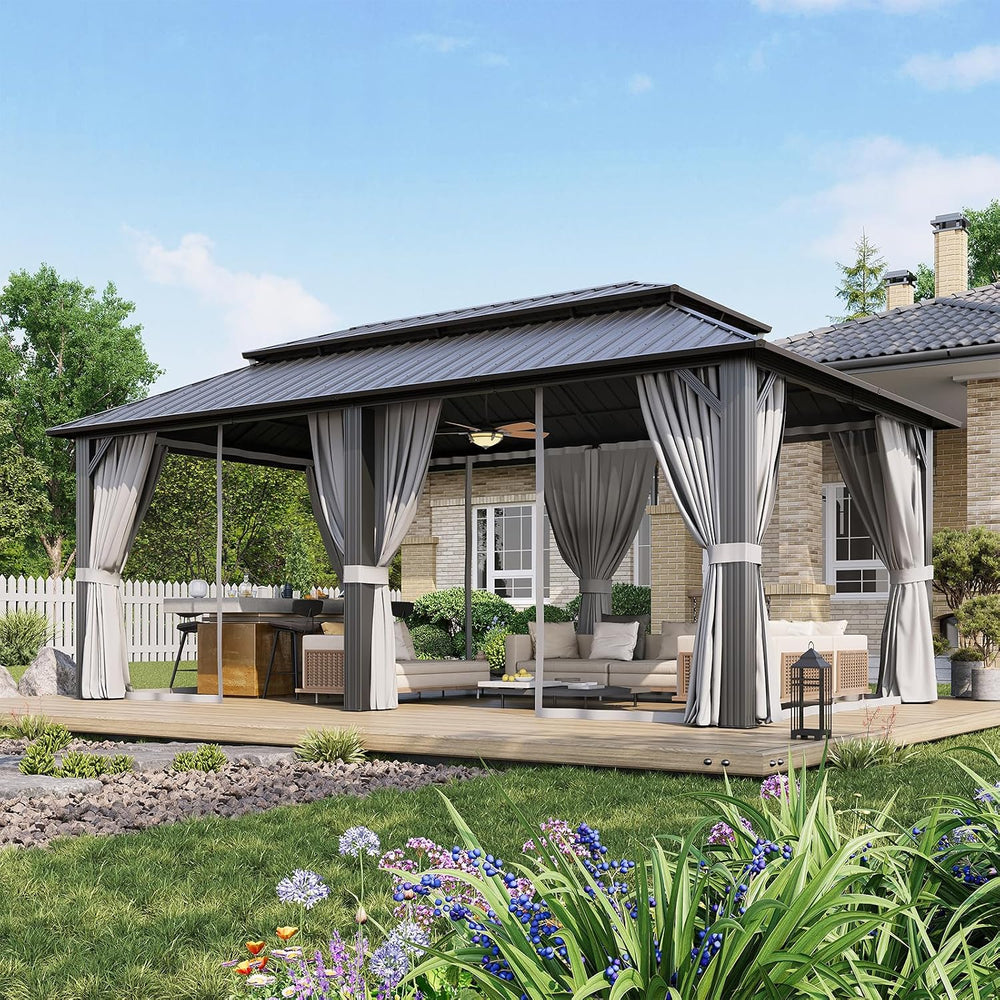 Aoxun 12’x20’ Hardtop Gazebo with Galvanized Steel Double Roof Gray