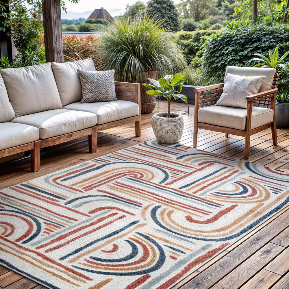 CAMILSON Indoor Outdoor Rug, Multicolor 5x7 Geometric Arch Striped Area Rugs ...