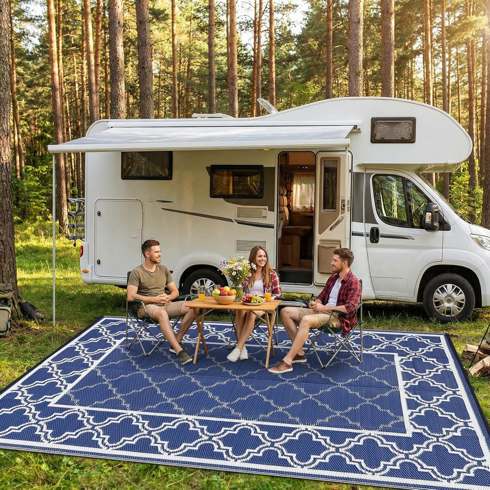 Garvee Reversible Outdoor Rug 6x9, Waterproof Outdoor Plastic Rug, Blue