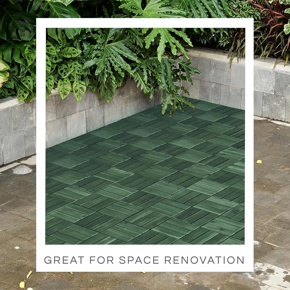 THYOI Premium Deck Tiles, 10 Pcs Patio Flooring - Knysna Green - Crossed