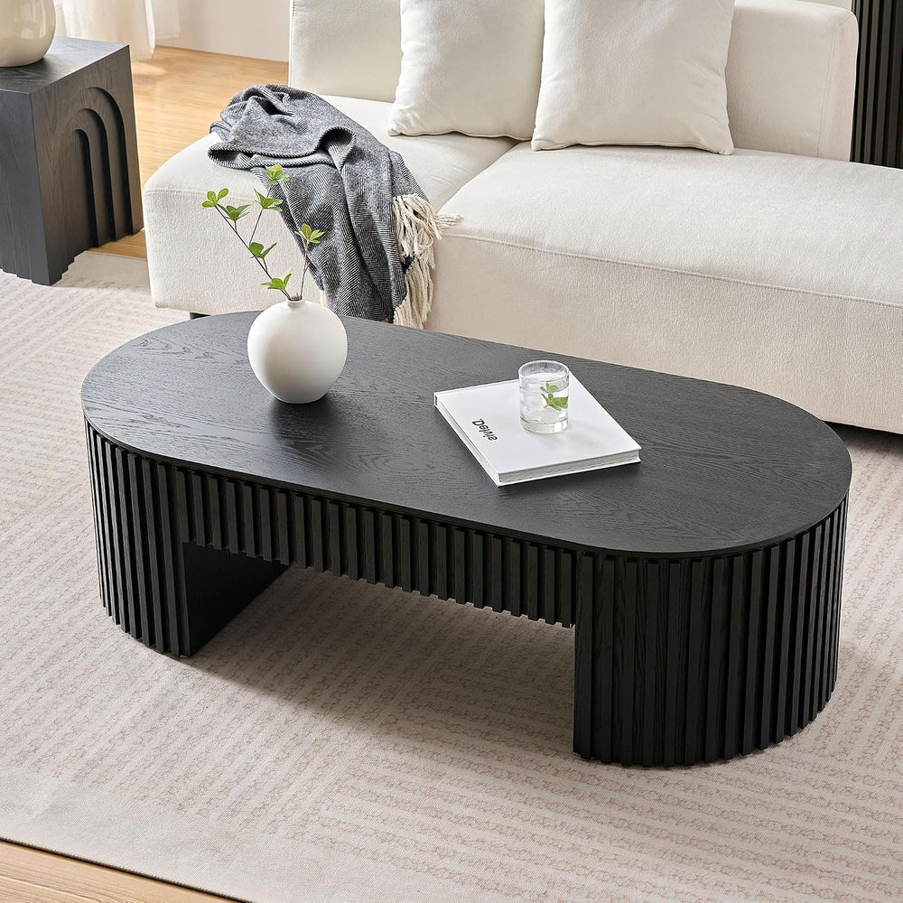 51.18'' Oval Wood Coffee Table with Drawer, Centre Table Tea Table Fl...