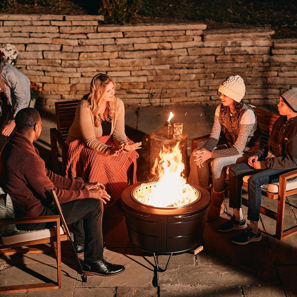 TIKI Reunion Smokeless Fire Pit, 27.5 in Wood Burning Fire Pit with Cover
