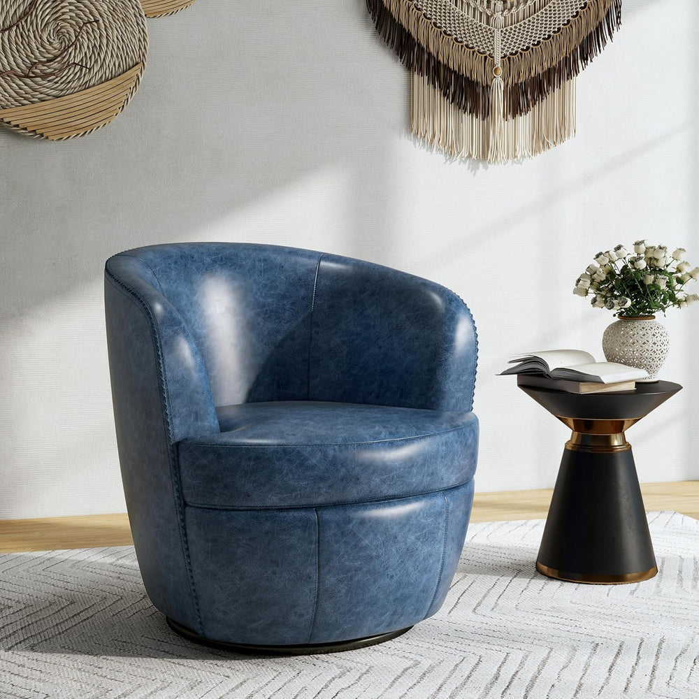 Oversized Swivel Barrel Chair, Comfy Reading Armchair, Navy Blue, Set of 2