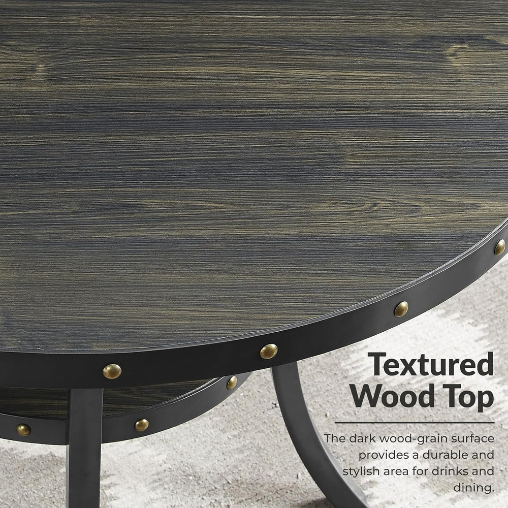 Roundhill Furniture Biony 3-Piece Round Espresso Bar Table with Nail Head Sto...