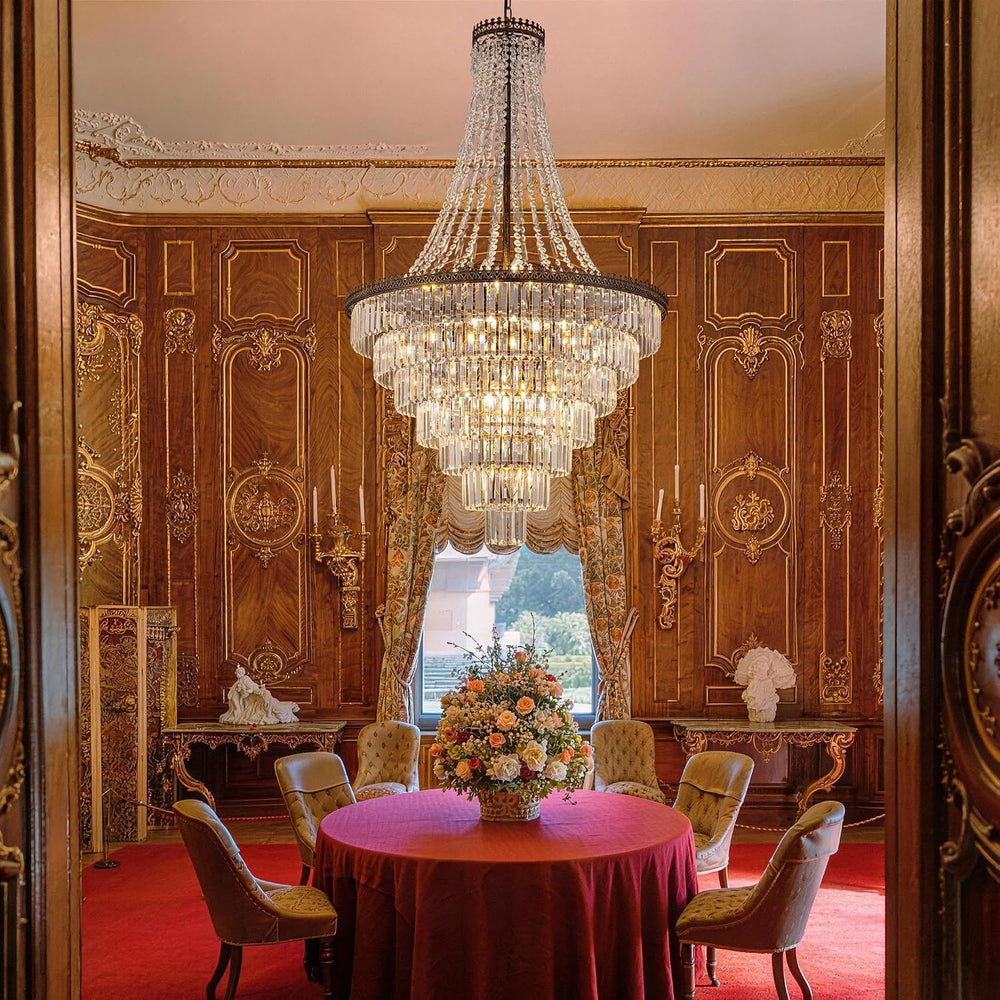 TOCHIC French Empire Crystal Chandelier 34" W Large High Ceiling Chandelier