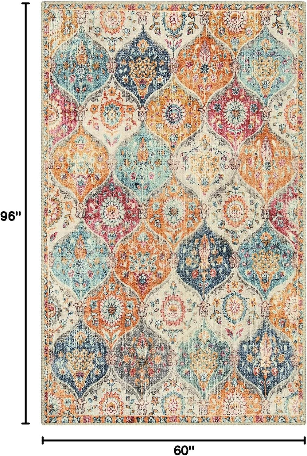 Lahome Moroccan 5x8 Area Rug, Ultra-Thin Washable Rugs for Living Room Bedroo...