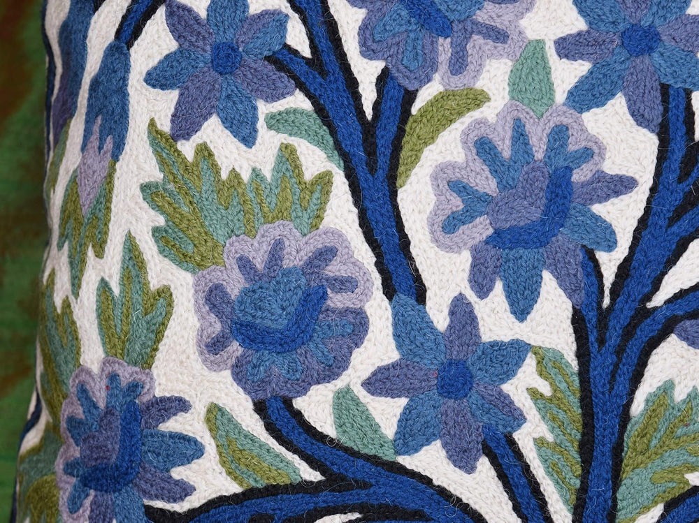 Blue Tree of Life Pillow Cover Indigo Plant Floral Pillowcase Needlepoint Bot...