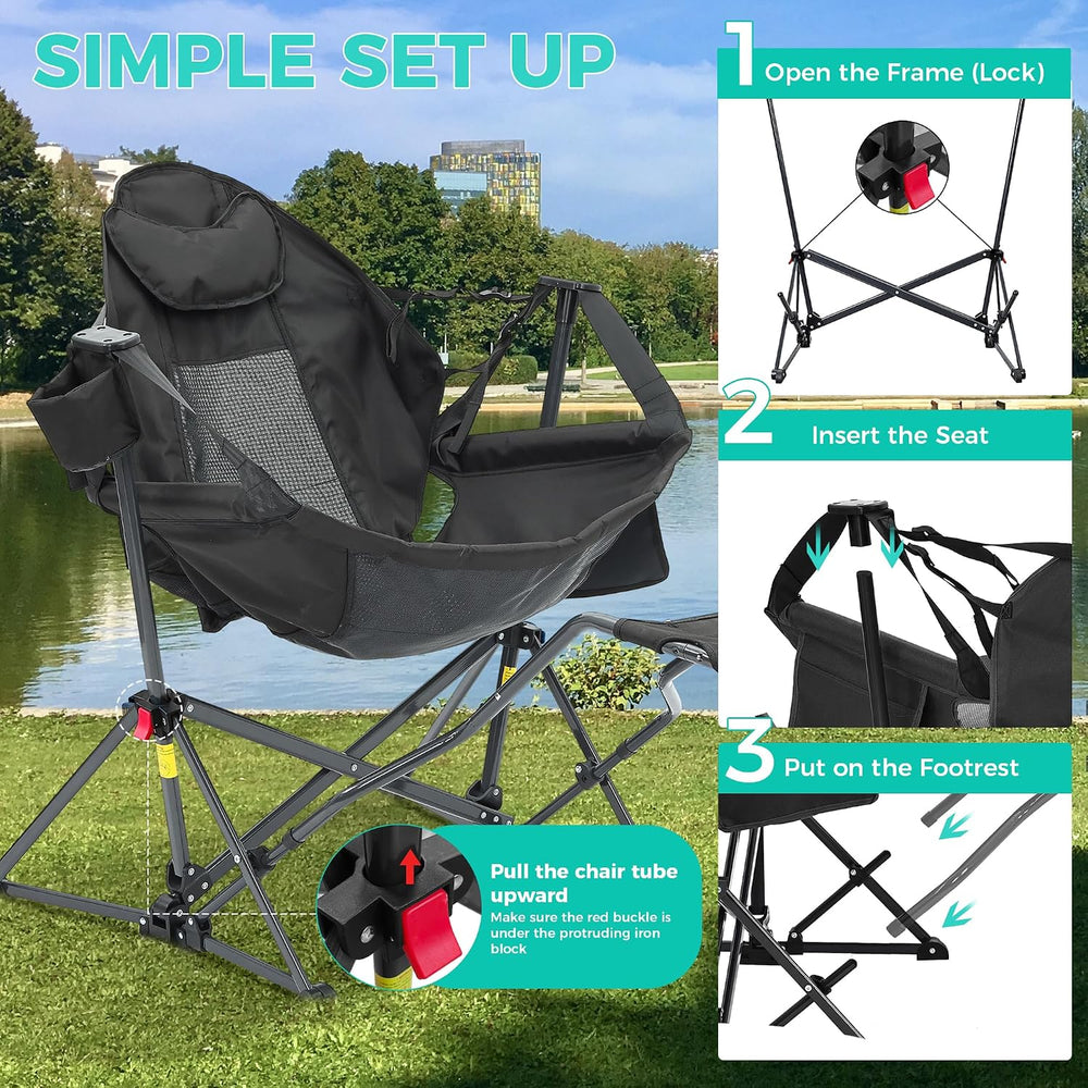 Ainfox Hammock Camping Chair with Footrest, Foldable Portable Rocking Chairs ...