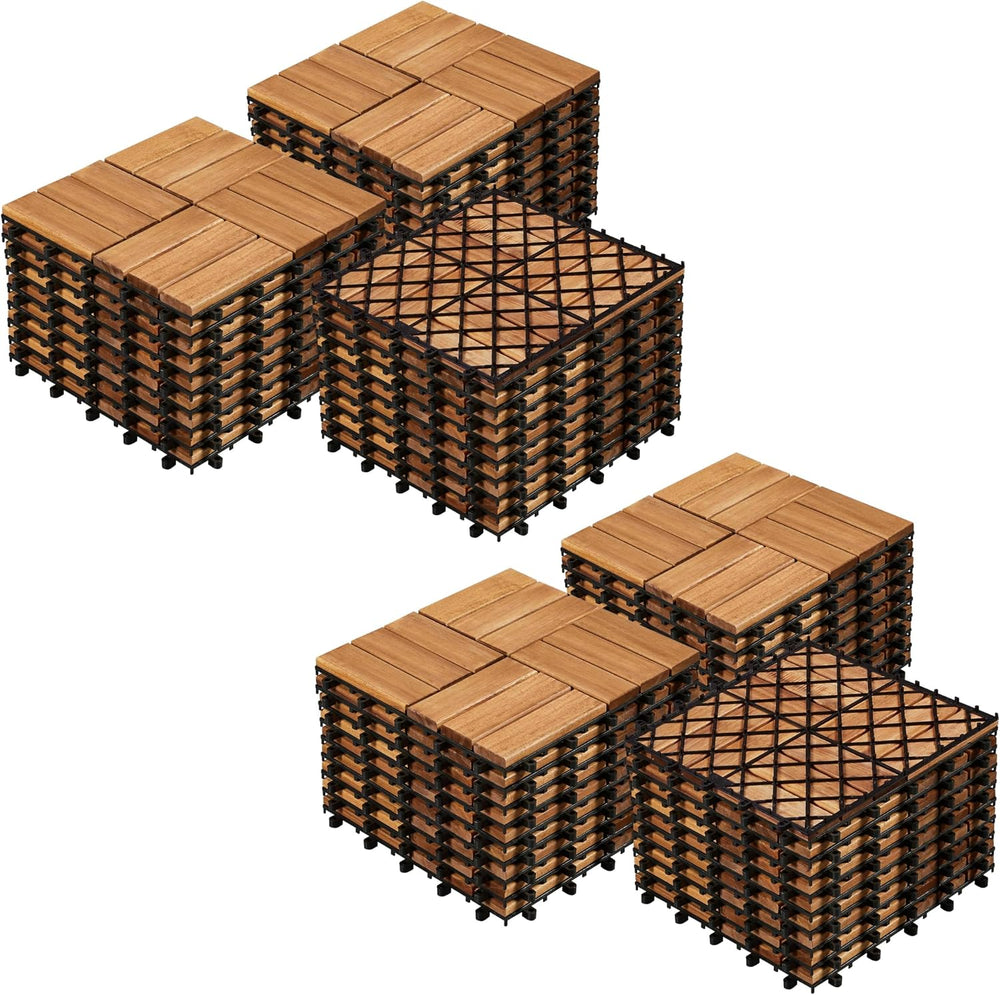 Yaheetech 54PCS Acacia Wood Deck Tiles Interlocking Patio Flooring,Wood