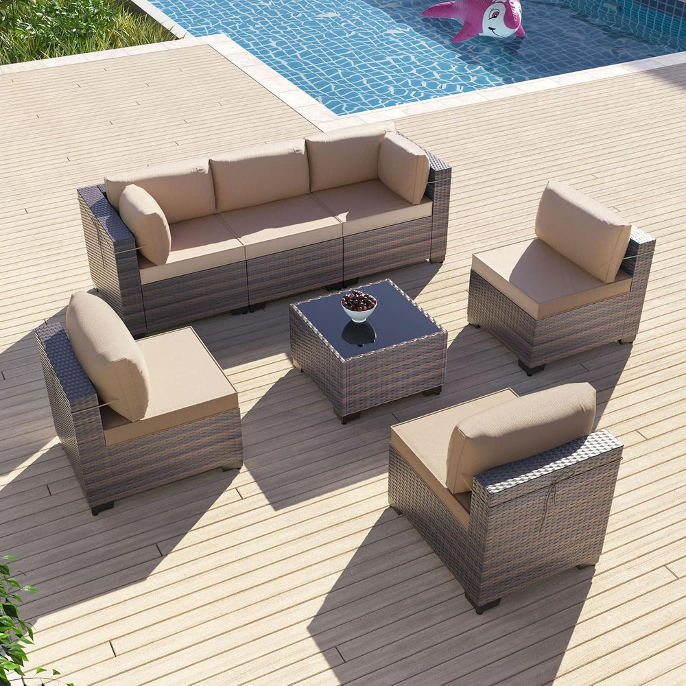 7 Pieces Outdoor Patio Furniture Sets,Wicker Conversation Set Sectional Sofa,...