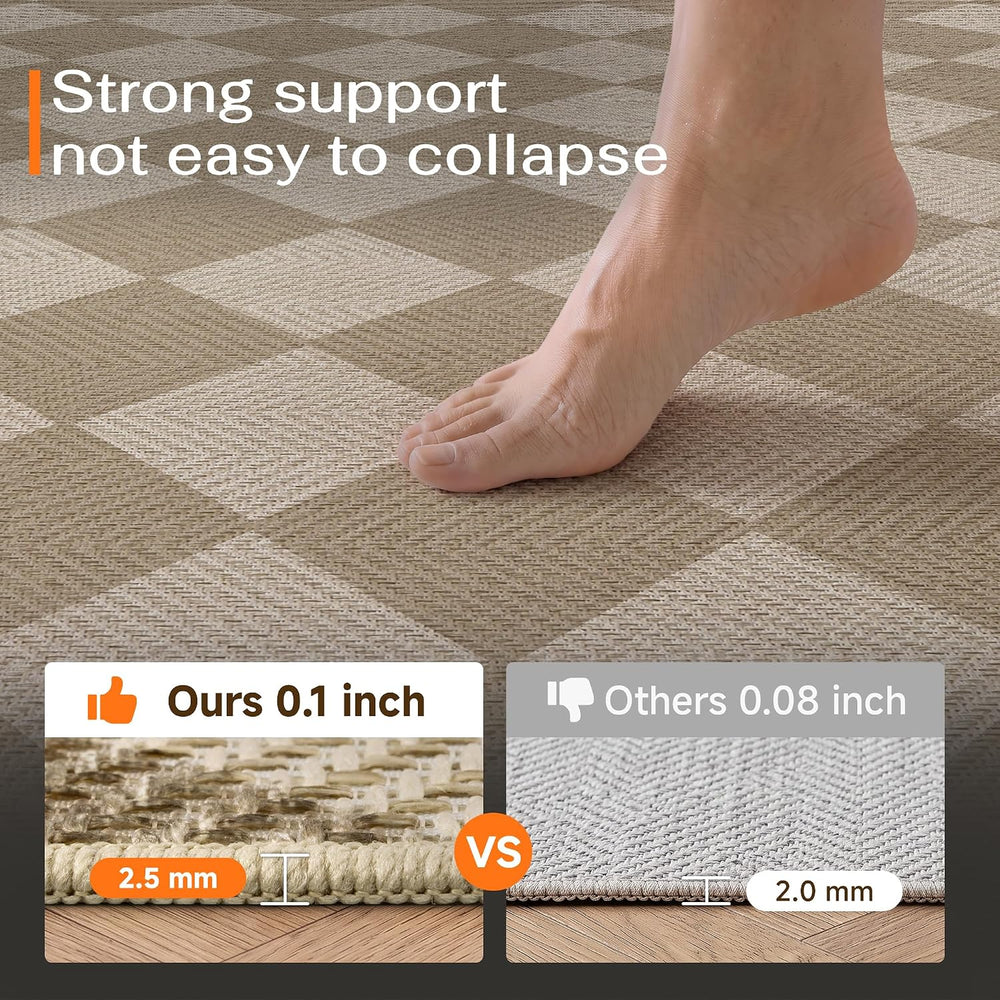 HUGEAR 8x10 Indoor Outdoor Rug Beige Brown Checkered Area Rugs for Living Room