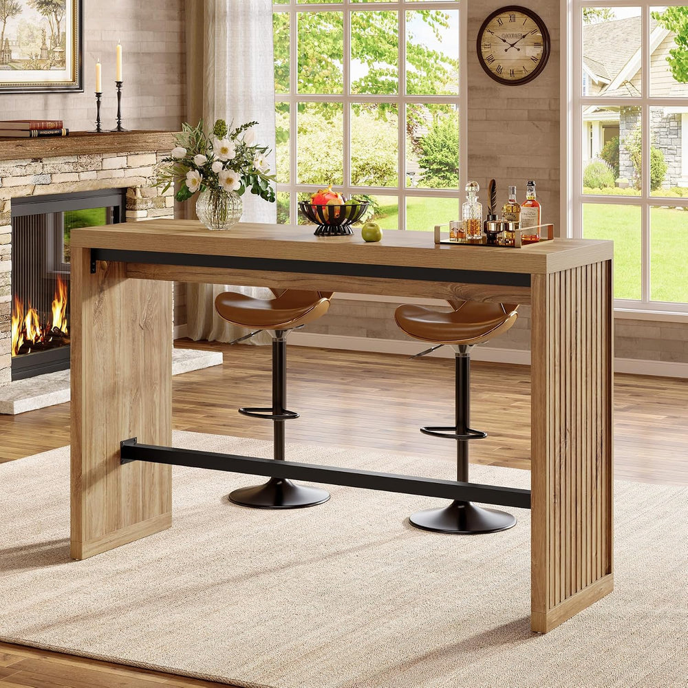 Tribesigns 55-Inch Bar Table with Metal Footrest, Counter Height Pub Table, N...