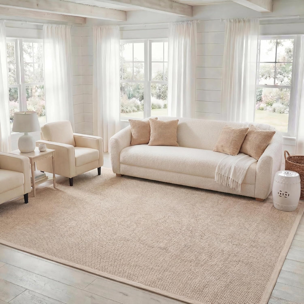 SAFAVIEH Area Rug 6' Square - Natural Fiber Collection - Marble & Bei...